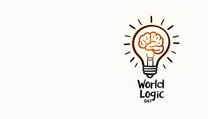 Minimalistic banner for World Logic Day featuring a light bulb and brain symbol emphasizing creativity and inspiration.