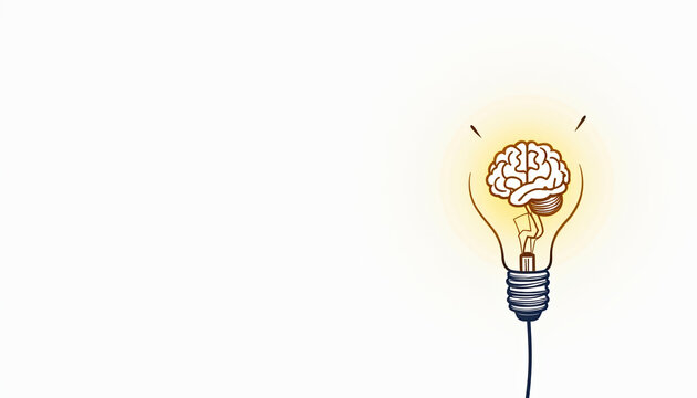 Bright light bulb with a brain symbol representing new ideas and positivity on World Logic Day with a warm glowing background.