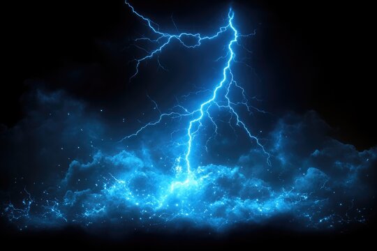 A powerful lightning bolt illuminates the dark clouds in the sky