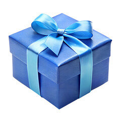 Blue gift box with bow ribbons isolated on transparent PNG background, Christmas, birthday, anniversary or Valentine's, holiday decor 