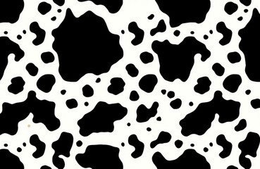Fototapeta premium Black, white cow print pattern. Simple, modern design. Great for fashion textile wallpaper home decor. Classic, natural aesthetic. Looks like animal skin. Simple spots. Good for various design