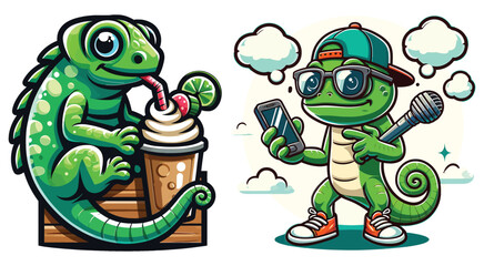 Obraz premium Cool Lizard Characters Enjoying Different Activities