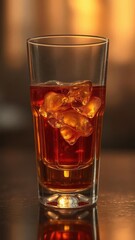 Amber liquid shimmers in crystal glass, firelight dances on surface, holiday,evening,vintage