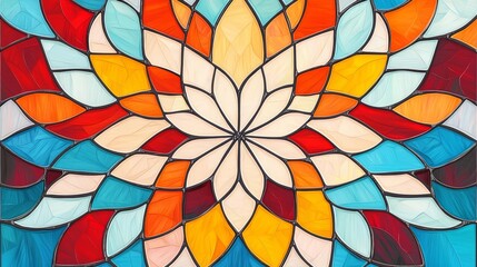 Vibrant stained glass design depicting a beautiful floral pattern.