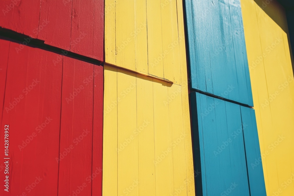 Poster close-up of a multicolored wooden wall with unique texture and colors