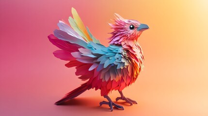 Colorful Paper Bird with Expressive Wings and Pose