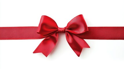 luxurious red ribbon tied in a perfect bow, isolated against a pristine white backdrop, exuding elegance and festive spirit, ideal for holiday gift presentations