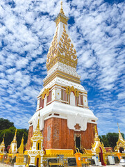 Naklejka premium Nakhon Phanom Province in THAILAND. Wat Phra That Phanom. Location Along the Mekong River. Peaceful and Believe in Buddhism. Blue Sky Colorful.