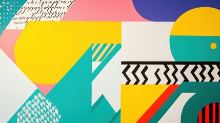 Modern Pop Art with Yellow and Pink Shapes and Patterns