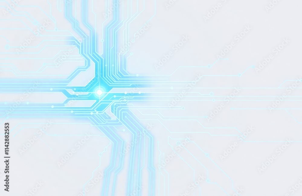 Poster abstract digital circuit lines form complex network on white background. modern tech design evokes f