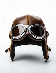 Vintage Airplane Pilot Hat with Goggles Isolated on White Background