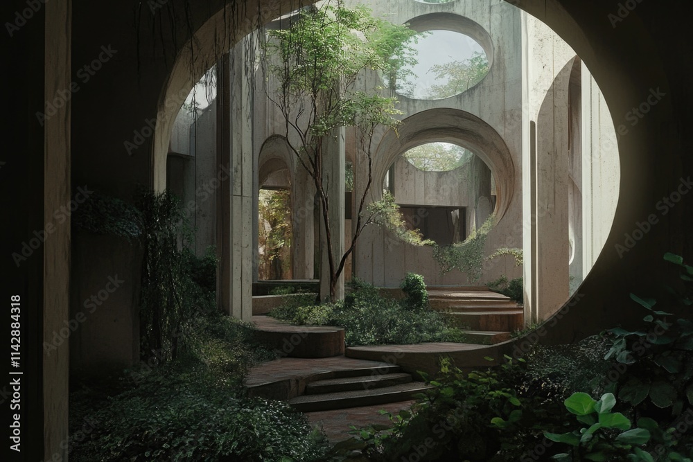 Aufkleber A building features a circular window with a tree inside