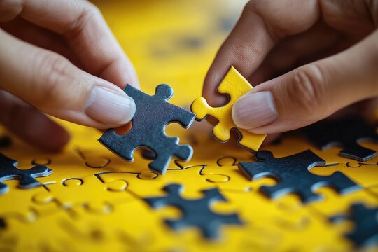 A person assembling a piece of a jigsaw puzzle