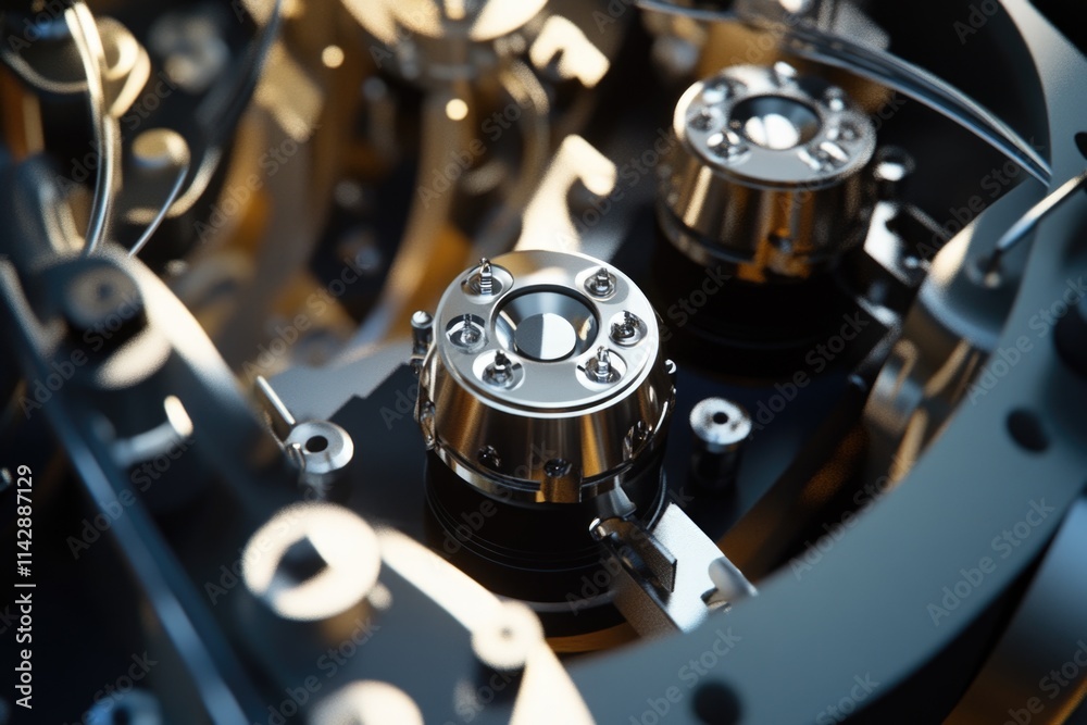 Poster Close-up view of industrial machinery with multiple gears and mechanical components
