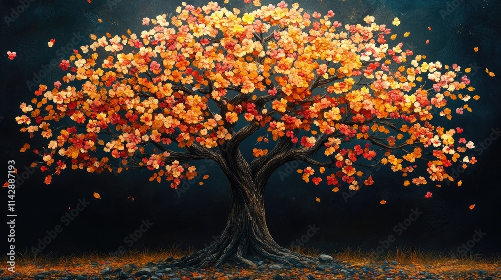 Poster a tree with colorful autumn leaves falling down
