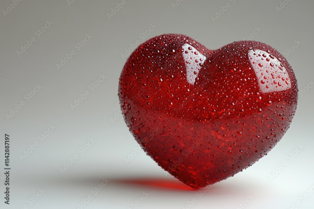 Poster a close-up shot of a red heart-shaped object covered in water droplets