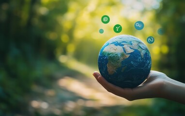 Protecting Our Planet: A Hand Holding the Earth in a Lush Green Forest