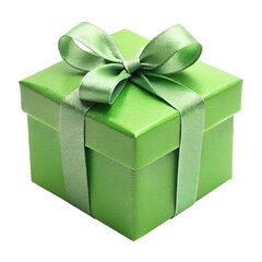 Green gift box with bow ribbons isolated on transparent PNG background, Christmas, birthday, anniversary or Valentine's, holiday decor 01