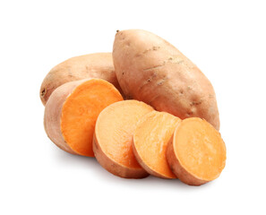 Fresh raw sweet potatoes isolated on white