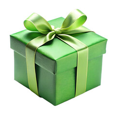 Green gift box with bow ribbons isolated on transparent PNG background, Christmas, birthday, anniversary or Valentine's, holiday decor 02