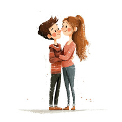 Cute Couple with Grunge Style Vector Illustration | Edgy and Retro Fashion Artwork for Logos & Digital Designs  
