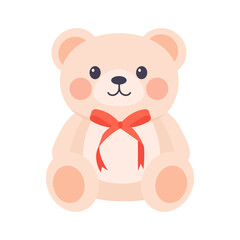 Obraz premium Cute teddy bear with red bow. Vector Illustration. Isolated on white background
