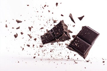 Fototapeta premium A piece of chocolate falls through the air