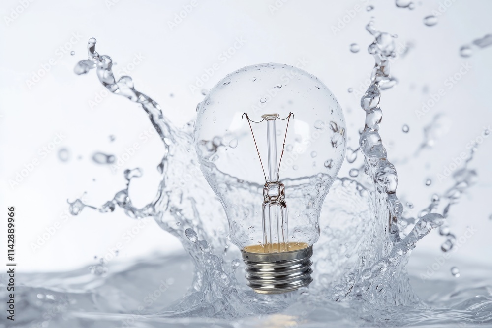 Poster a light bulb surrounded by splashing water