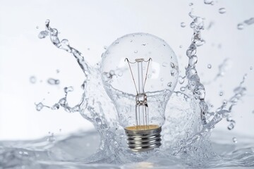 A light bulb surrounded by splashing water