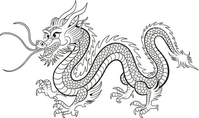 Intricate Chinese Dragon Line Art for Coloring Pages and Design Projects