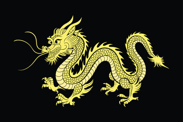 Obraz premium Intricate Chinese Dragon Line Art for Coloring Pages and Design Projects