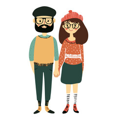 Couple with Hipster Style Vector Illustration | Trendy and Edgy Fashion Artwork for Logos & Digital Designs  
