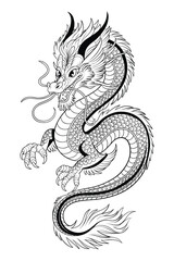 Intricate Chinese Dragon Line Art for Coloring Pages and Design Projects