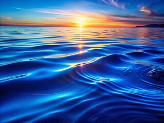 Obraz premium Sapphire Blue Water Ripple, Long Exposure Photography, Abstract Ocean, AI Generated Image, Calm Sea, Slow Motion Water