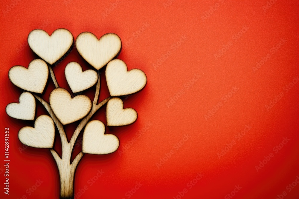 Poster a stylized heart-shaped tree on a bright red background