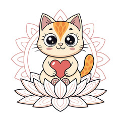 Cat Mandala Coloring Page with Lotus Flower Design