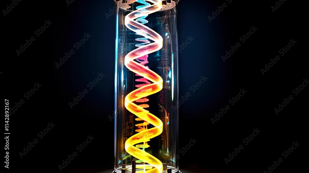 Aufkleber Colorful illuminated spirals inside a transparent glass structure showcasing stunning visual patterns in high definition