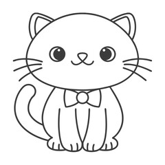 Adorable Bow Cat Outline Illustration.