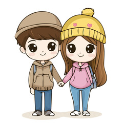 Cute Couple with Kawaii Style Vector Illustration | Adorable and Playful Fashion Artwork for Logos & Digital Designs  
