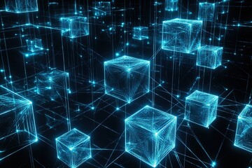A computer generated image of many blue cubes