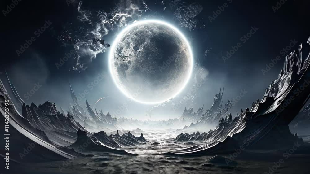 Poster exploring a serene moonlit landscape with ethereal elements and striking contrasts in 4k quality