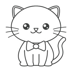 Adorable Bow Cat Outline Illustration.