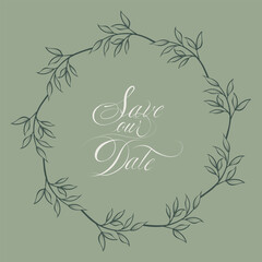 Floral wreath with leaves for wedding invites, cards, and logos.