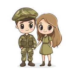 Cute Couple with Military Style Vector Illustration | Tactical and Trendy Fashion Artwork for Logos & Digital Designs  
