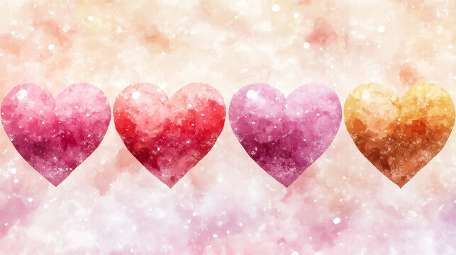 A soft background with watercolor hearts in red and pink hues, creating a romantic and gentle ambiance