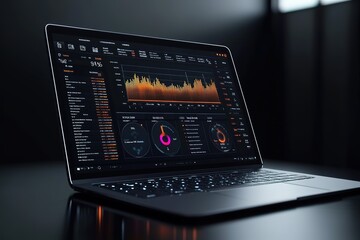 A laptop computer displaying a graph with a red line