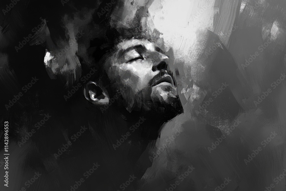 Aufkleber A black and white painting of a man with a beard, suitable for use in editorial or commercial contexts