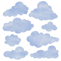 Set of different blue clouds. Vector graphics.