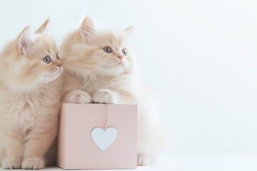 Adorable Cats Gift Box for Valentine's Day Romantic Greeting Card Meow Love Banner Heart Generative AI