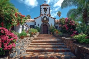 Naklejka premium A church with stone steps leading up to the entrance